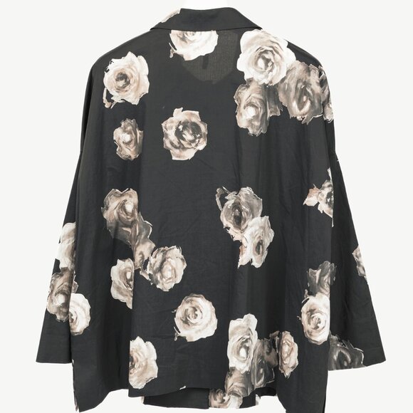 Liviana Conti Black Floral-Print Cotton-Poplin Oversized Shirt Jacket - Picture 3 of 12